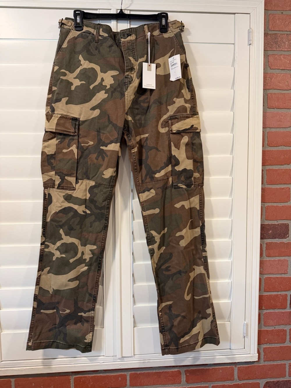 Good American Camo Cargo Pants in Green & Brown